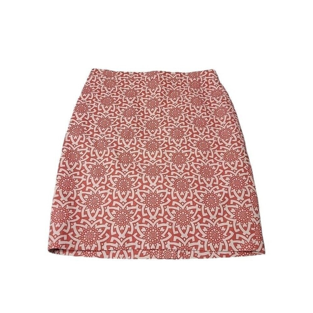 J. Crew Coral White Pencil Skirt Knee Length Slit in Back Lined Zips Sz 4 - Picture 3 of 10
